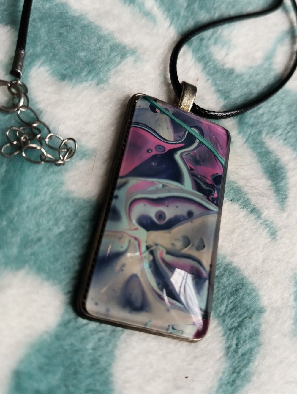 Handmade Acrylic On Canvas Galaxy Drip Art Pendant *New*